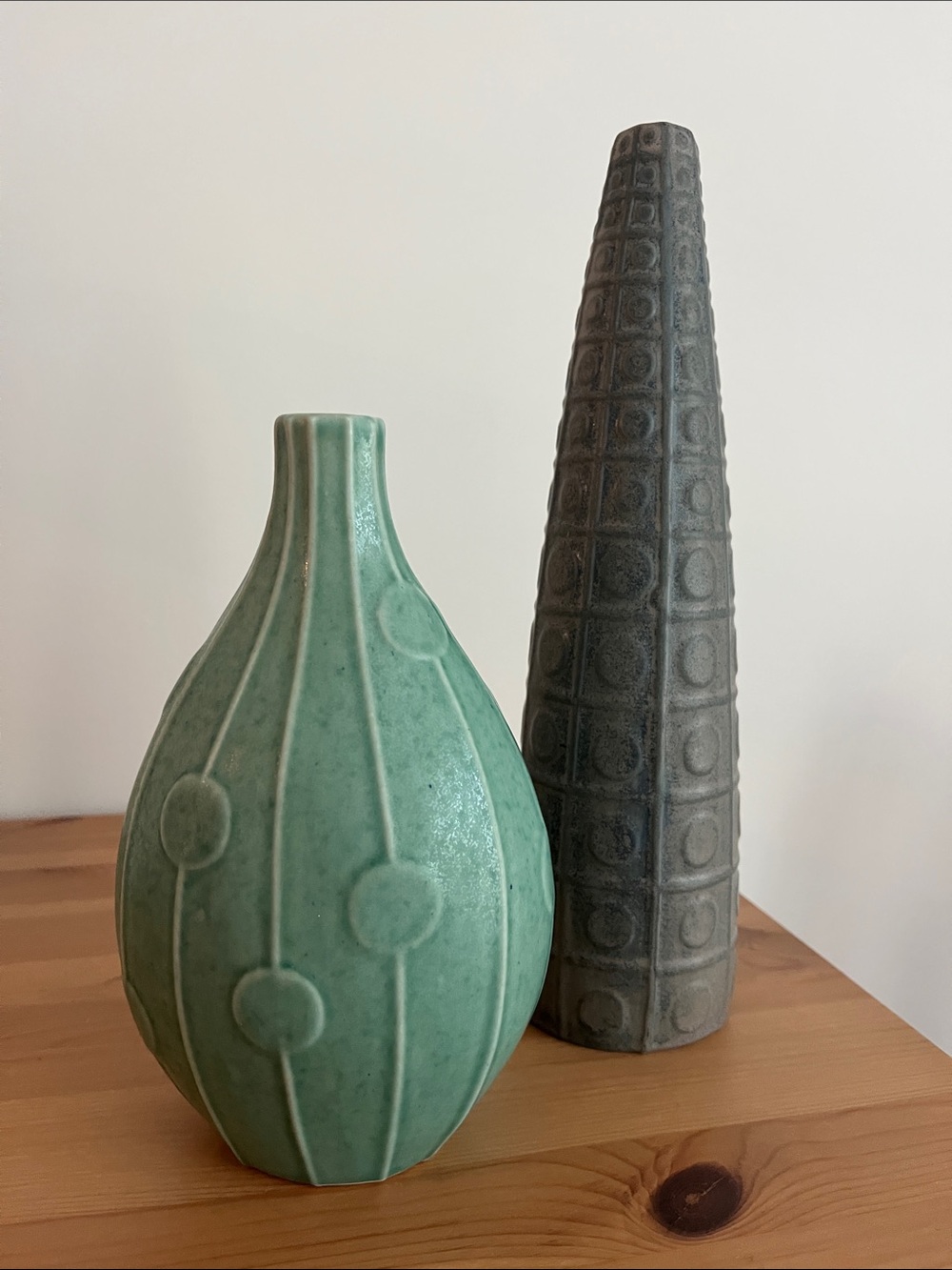 Jonathan Adler Green and Grey Faceted Ceramic Vases